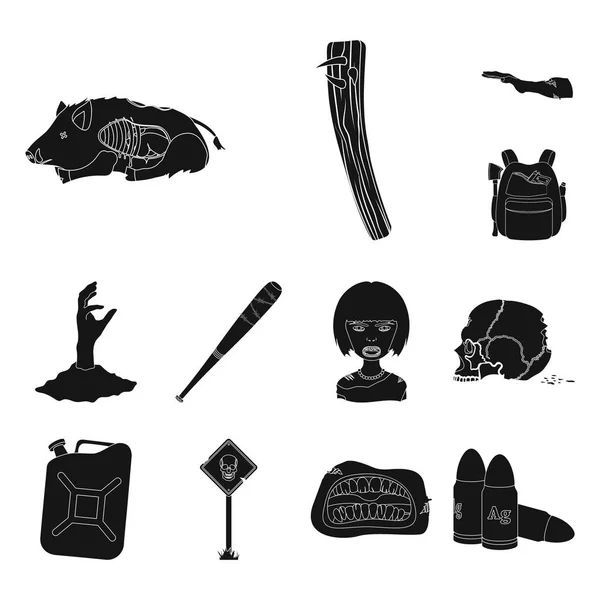 Zombies e Atributos ícones pretos na coleção de conjuntos para design. Homem morto símbolo vetorial ilustração web stock . — Vetor de Stock