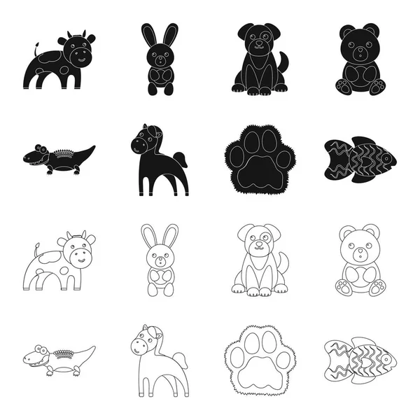 Un noir irréaliste, esquisser des icônes animales dans la collection ensemble pour le design. Jouet animaux vecteur symbole stock web illustration . — Image vectorielle