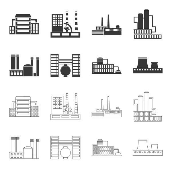 Industrie, production.factory set sammlung symbole in schwarz, umriss stil vektor symbol stock illustration web. — Stockvektor