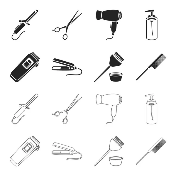 Trim, haar kleuren, kam, straightener. Kapper instellen collectie iconen in zwart, overzicht stijl vector symbool stock illustratie web. — Stockvector