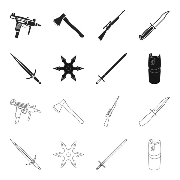 Sword, two-handed sword, gas balloon, shuriken. Weapons set collection icons in black,outline style vector symbol stock illustration web. — Stock Vector