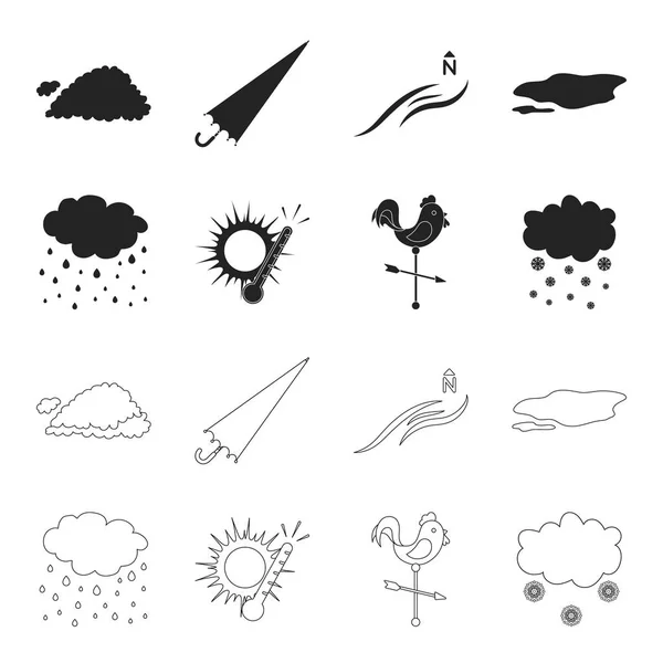 Дождь, снег, жара, флюгер. The weather set collection icons in black, outline style vector symbol stock illustration web . — стоковый вектор
