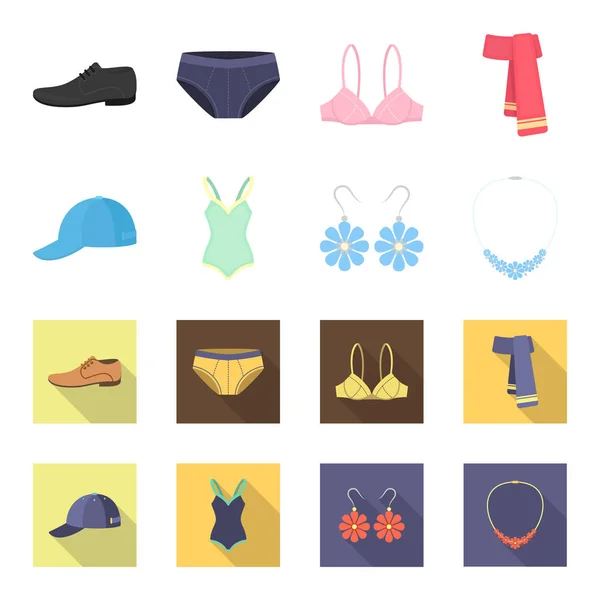 Cap, earrings, necklace, swimsuit. Clothing set collection icons in cartoon,flat style vector symbol stock illustration web. — Stock Vector