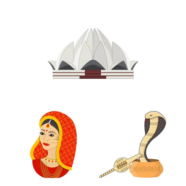 País Ícones de desenhos animados da Índia na coleção de conjuntos para design.Índia e símbolo de vetor marco ilustração da web . — Vetor de Stock