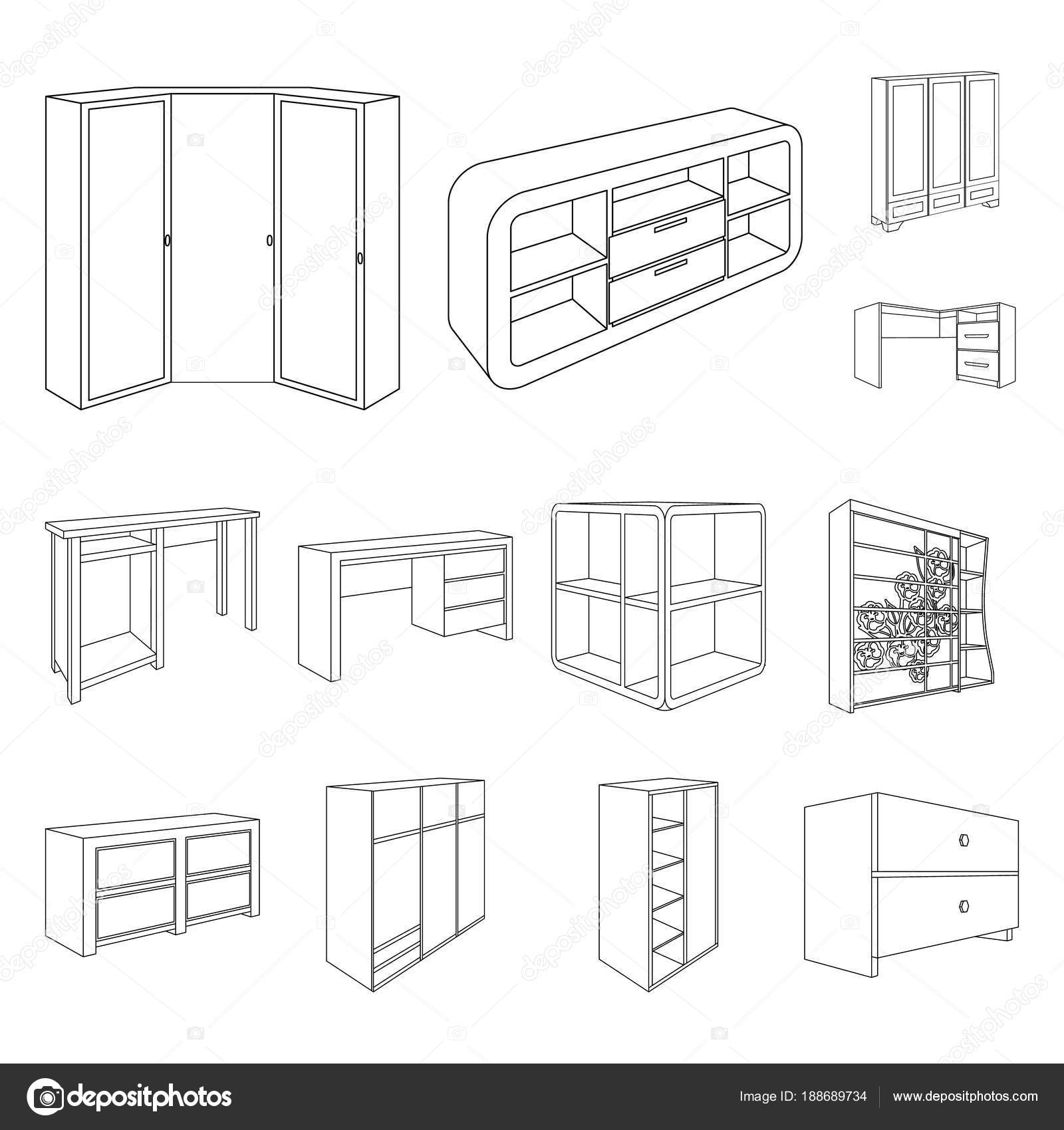 Bedroom Furniture Outline Icons In Set Collection For Design