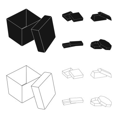 Dava, kabuk, çerçeve ve diğer web simge siyah, anahat stili. Kutusu, konteyner, paket, küme koleksiyon simgeler.