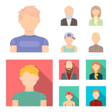 Çocuk bir kap, Kızıl saçlı genç, dedesi bir sakallı bir kadın. Avatar çizgi film, düz stil vektör simge stok çizim web simgeler ayarla.
