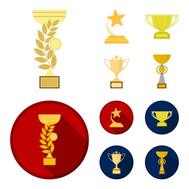 Gold Cup çizgi film, düz simgeler toplama tasarımı için ayarlayın. Kazananlar Kupası vektör simge stok web çizim.