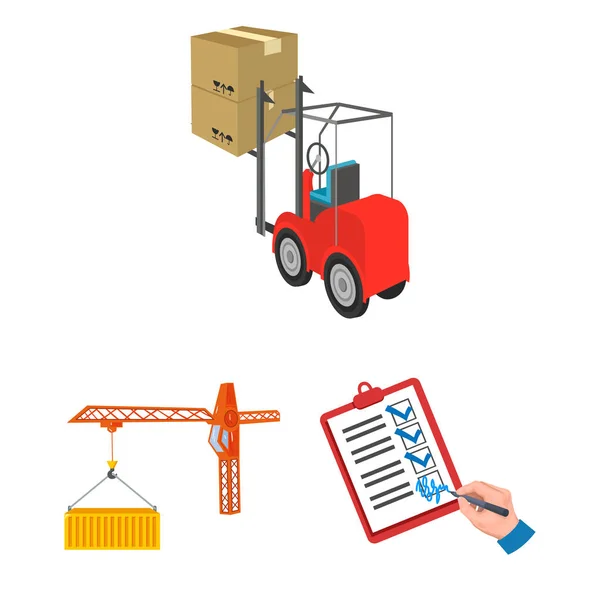 Logistik und Lieferung Cartoon-Ikonen in Set-Kollektion für Design. Transport und Ausrüstung isometrisches Vektorsymbol stock web illustration. — Stockvektor