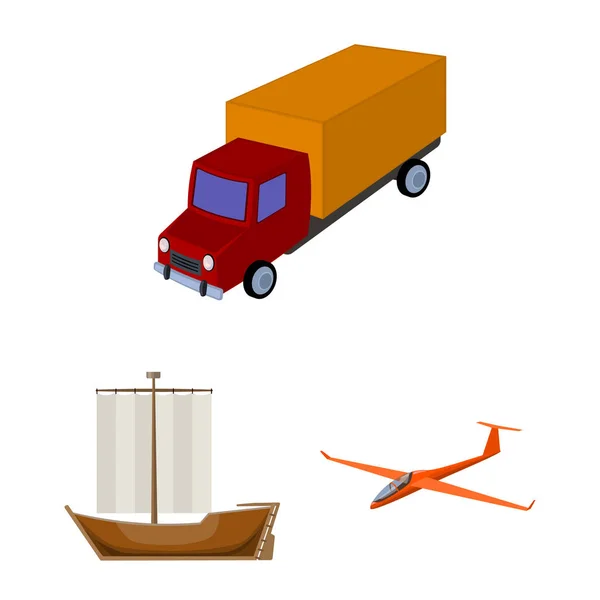 Verschillende soorten vervoer cartoon pictogrammen in set collectie voor design. Auto en schip symbool voorraad web vectorillustratie. — Stockvector