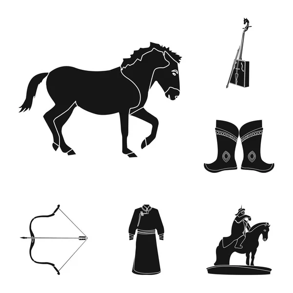 Country Mongolia black icons in set collection for design.Territory and landmark vector symbol stock web illustration. — Stock Vector
