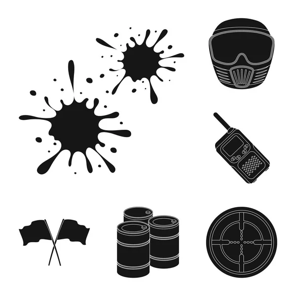 Paintball, team game black icons in set collection for design. Equipment and outfit vector symbol stock web illustration. — Stock Vector