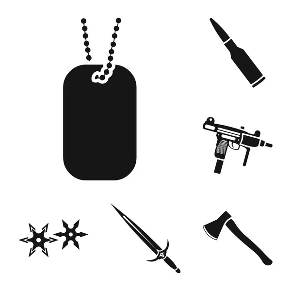 Types of weapons black icons in set collection for design.Firearms and bladed weapons vector symbol stock web illustration. — Stock Vector