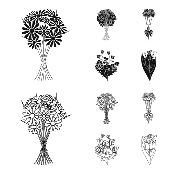 Um buquê de flores frescas preto, ícones de contorno na coleção de conjuntos para design. Vários buquês símbolo vetorial web ilustração . — Vetor de Stock
