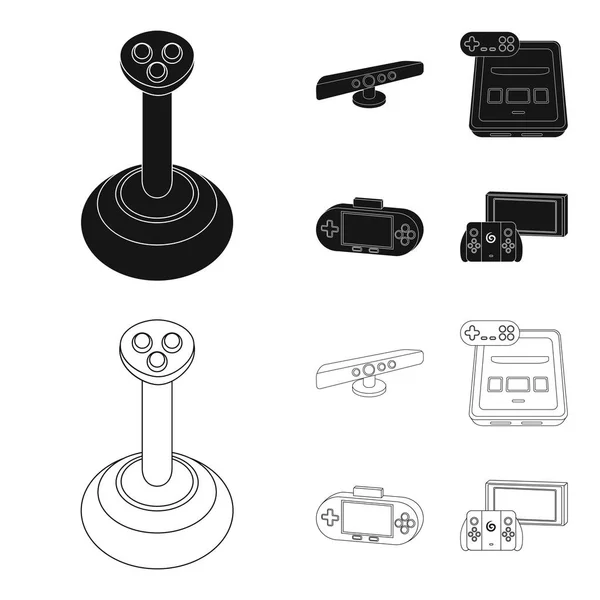 Jogo e TV set-top box preto, ícones de contorno na coleção de conjuntos para design.Game Gadgets vetor símbolo estoque web ilustração . — Vetor de Stock
