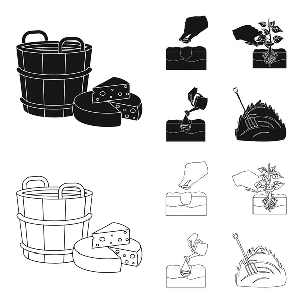 Garten, Ökologie, Landwirtschaft und andere Websymbole in schwarz, Umrisse Stil. Futter, Grundstück, Bauernhof, Symbole in Set-Sammlung. — Stockvektor