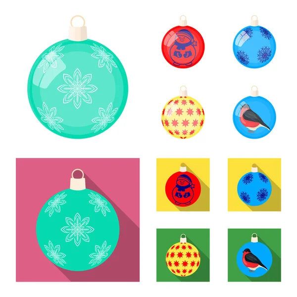 Desenhos animados de brinquedos de Ano Novo, ícones planos na coleção de conjuntos para design.Christmas bolas para um símbolo de árvore ilustração da web . — Vetor de Stock