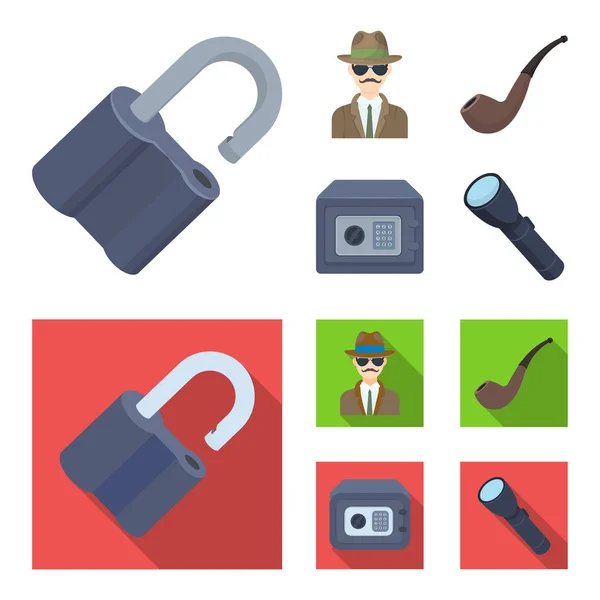 Lock hacked, safe, smoking pipe, private detective.Detective set collection icons in cartoon, flat style vector symbol stock illustration web . — стоковый вектор