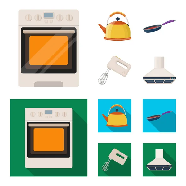 Кухонне обладнання мультфільм, плоскі піктограми в наборі колекції для дизайну. Кухня та аксесуари Векторний символ стокова веб-ілюстрація . — стоковий вектор