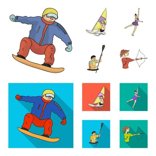 Snowboarding, sailing surfing, figure skating, kayaking. Olympic sports set collection icons in cartoon,flat style vector symbol stock illustration web. — Stock Vector