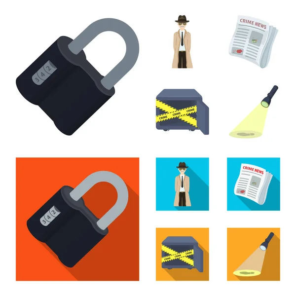 Coded lock, the appearance of the detective, a newspaper with criminal news, a hacked safe. Crime and detective set collection icons in cartoon,flat style vector symbol stock illustration web. — Stock Vector