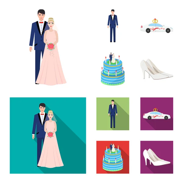 Wedding and Attributes cartoon ,flat,outline,black icons in set collection for design.Newlyweds and Accessories vector symbol stock web illustration. — Stock Vector