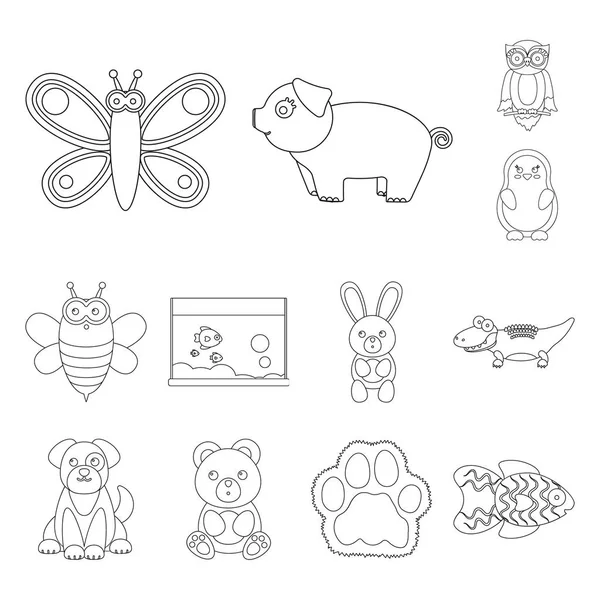 Нереалістичний контур значків тварин у наборі для дизайну. Іграшкові тварини Векторний символ стокова веб-ілюстрація . — стоковий вектор