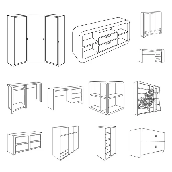 Muebles de dormitorio esbozan iconos en la colección de conjuntos para el diseño. Muebles de madera modernos vector isométrico símbolo stock web ilustración . — Vector de stock