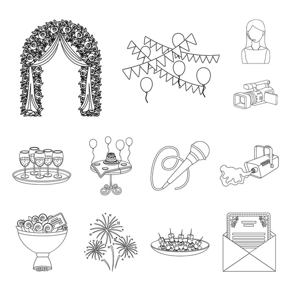 Organización de eventos esbozar iconos en la colección de conjuntos para el diseño.Celebración y atributos vector símbolo stock web ilustración . — Archivo Imágenes Vectoriales