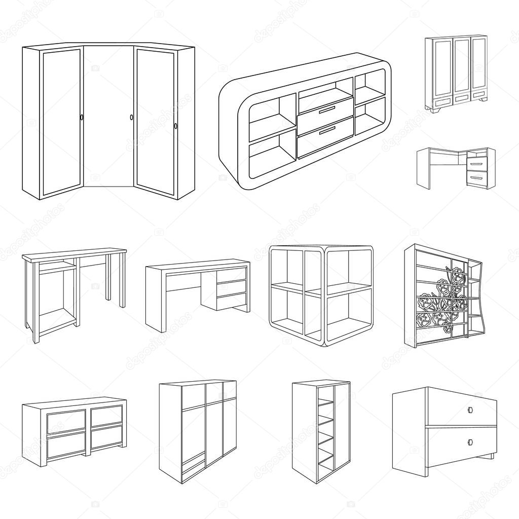 Bedroom furniture outline icons in set collection for design. Modern wooden furniture isometric vector symbol stock  illustration.