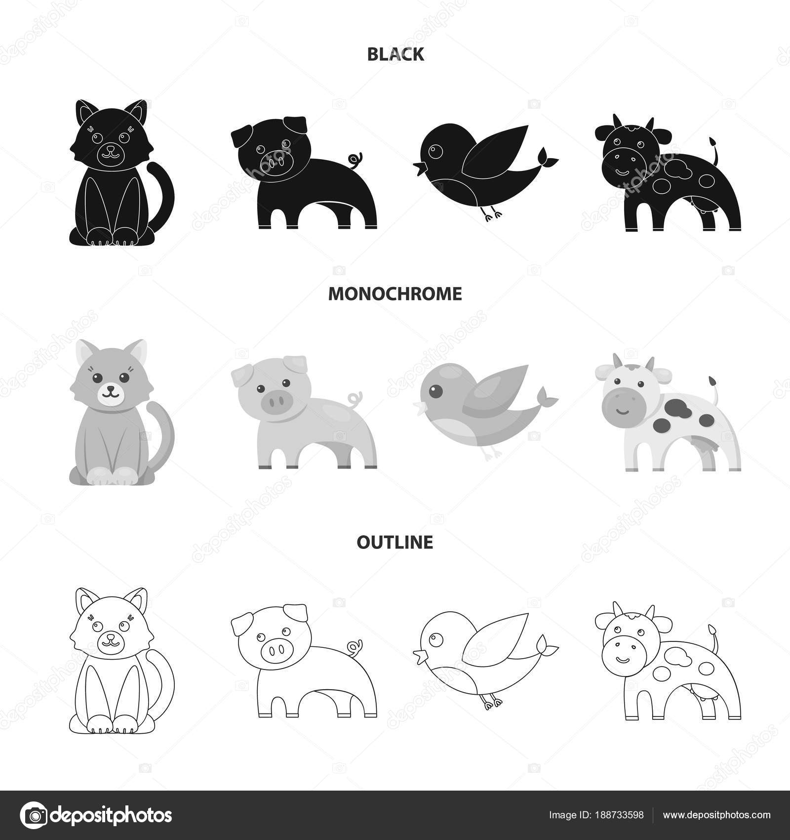 非現実的な黒、白黒、動物のアイコン デザインのセットのコレクションの