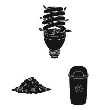 Biyoloji ve ekoloji set koleksiyonu tasarım için simgeler siyah. Bir ekolojik saf ürün vektör simge stok web çizimi.