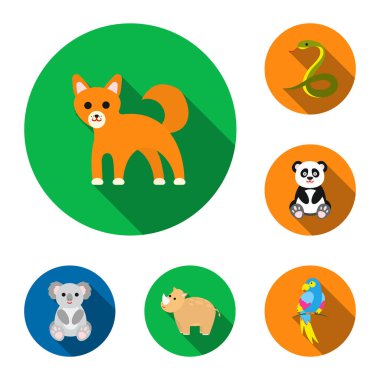 Bir gerçekçi olmayan hayvan düz simgeler set koleksiyonu tasarım için. Oyuncak hayvanlar sembol stok web illüstrasyon vektör.