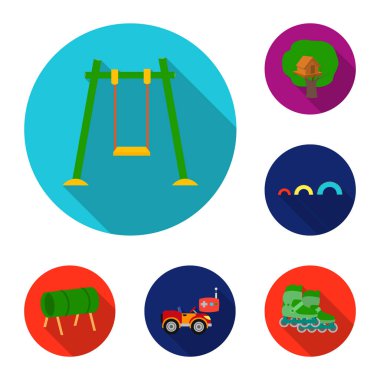 Bahçesi, eğlence düz set koleksiyonu tasarım için simgeler. Sembol stok web illüstrasyon vektör cazibe ve ekipman.