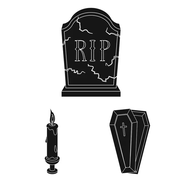 Temetési szertartás fekete ikonok beállítása gyűjtemény a design. Temetkezés és attribútumok vektor szimbólum állomány honlap illusztráció. — Stock Vector