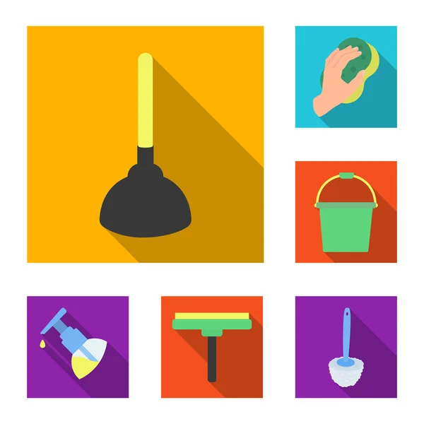 Iconos planos de limpieza y limpieza en la colección de conjuntos para el diseño. Equipo para la limpieza vector símbolo stock web ilustración . — Vector de stock