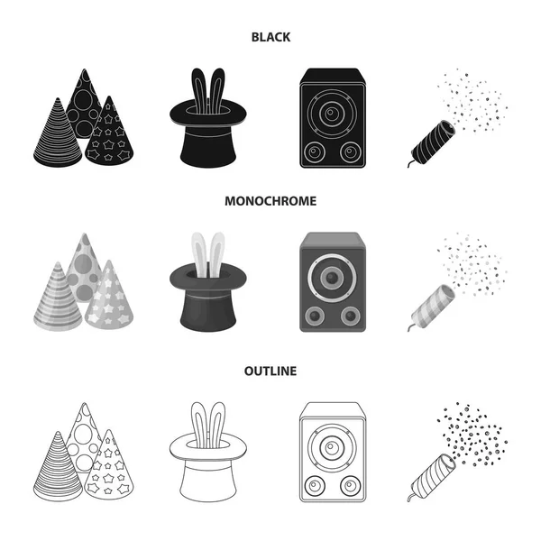 Tricks, music and other accessories at the party.Party and partits set collection icônes in black, monochrome, outline style vector symbol illustration web . — Image vectorielle