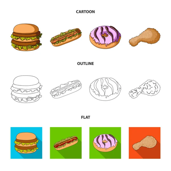 Rápido, comida, comida y otro icono de la web en dibujos animados, contorno, estilo plano.Hamburguesa, bollo, harina, iconos en la colección de conjuntos . — Archivo Imágenes Vectoriales