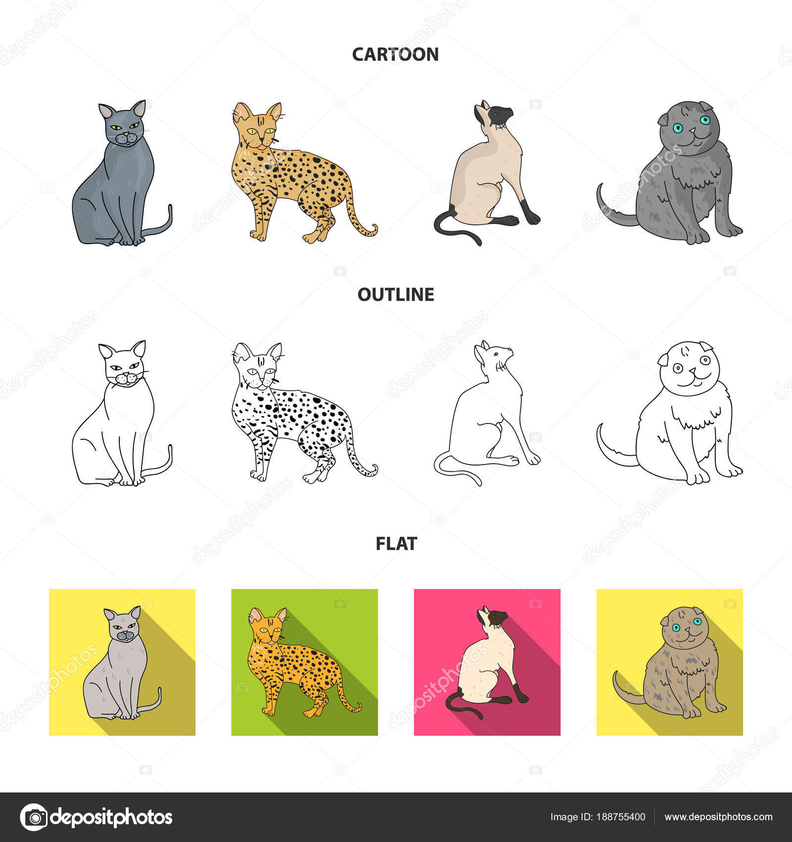 Siamese E Altre Specie Razze Del Gatto Impostare Icone Insieme Nel