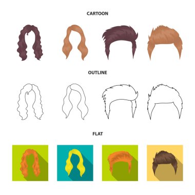 Bıyık ve sakal, saç çizgi film, anahat, set koleksiyonu tasarım için düz simgeler. Şık saç kesimi vektör simge stok web çizimi.