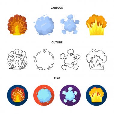 Alevi, kıvılcım, hidrojen parçaları, atom veya gaz patlaması. Patlamalar koleksiyonu Icons set çizgi film, anahat, düz stil vektör simge stok çizim web.