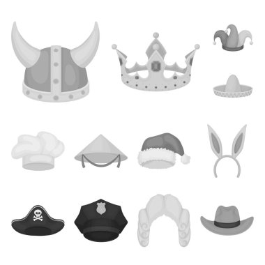 Set koleksiyonu tasarım için şapka tek renkli simgeler farklı türde. Headdress vektör simge stok web çizimi.