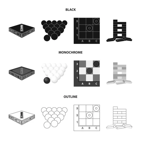 Juego de mesa negro, monocromo, iconos de contorno en la colección de conjuntos para el diseño. Juego y entretenimiento vector símbolo stock web ilustración . — Vector de stock