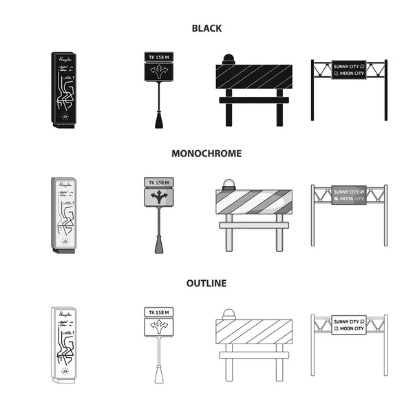 Ständer und Schilder und andere Web-Symbole in schwarz, monochrom, Umrissstyle.limiters of traffic icons in set collection. — Stockvektor