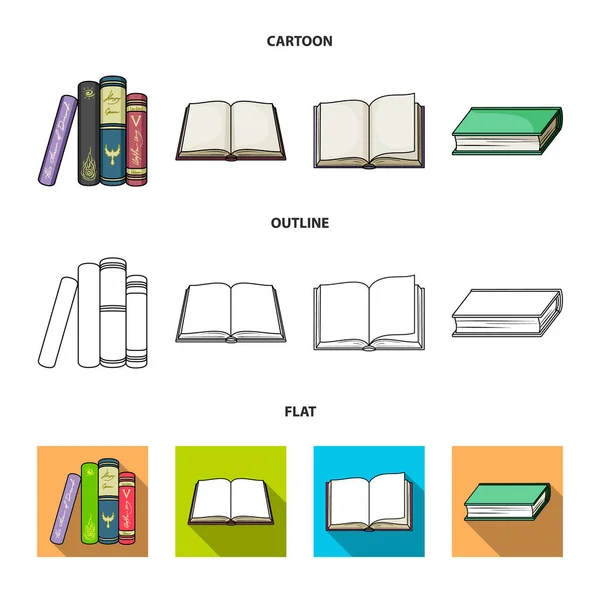 Différents types de livres. Livres mis icônes de collection en dessin animé, contour, plat style vectoriel symbole illustration web . — Image vectorielle