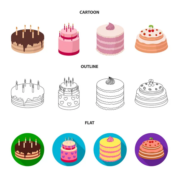 Süße, Dessert, Sahne, Treacle .cakes Land Set Sammlung Symbole in Cartoon, Umriss, flachen Stil Vektor Symbol Stock Illustration Web. — Stockvektor