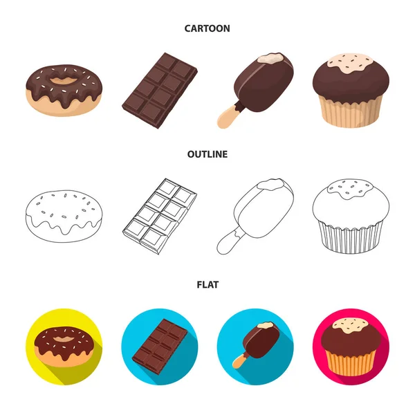 Donut au chocolat, zskimo, carrelage shokolpada, biscuit.Chocolate desserts ensemble icônes de la collection dans la bande dessinée, contour, plat style vectoriel symbole illustration web . — Image vectorielle