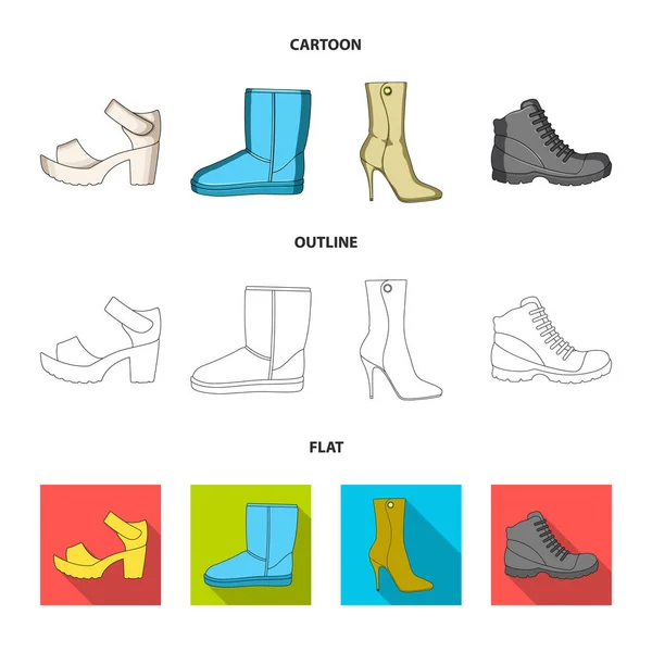 Ένα σύνολο από εικονίδια σε μια ποικιλία από παπούτσια. Διαφορετικά παπούτσια μόνο εικονίδιο καρτούν, περίγραμμα, επίπεδη στυλ διάνυσμα web σύμβολο μετοχής εικονογράφηση. — Διανυσματικό Αρχείο