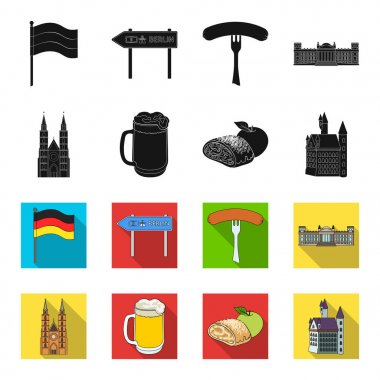 Ülke Almanya siyah, set koleksiyonu tasarım için flet simgeler. Almanya ve dönüm noktası sembol stok web illüstrasyon vektör.