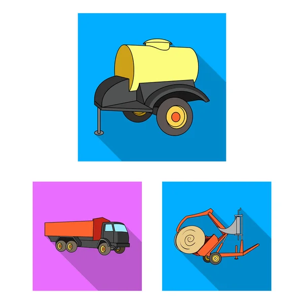Agricultural machinery flat icons in set collection for design. Equipment and device vector symbol stock web illustration. — Stock Vector